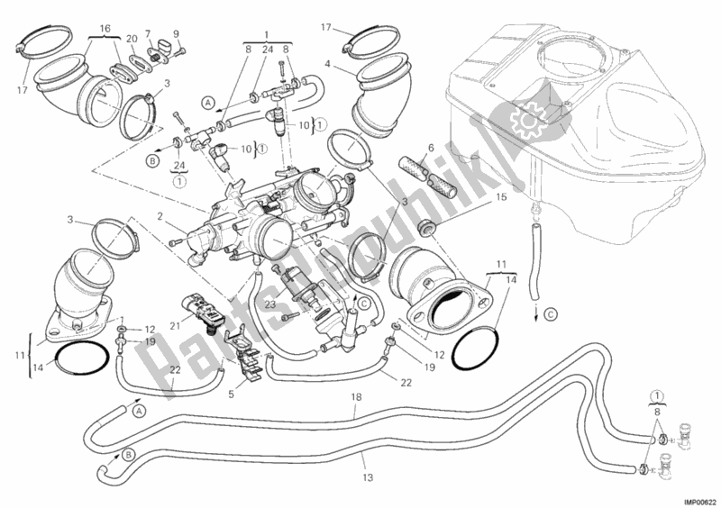 Tutte le parti per il Corpo Farfallato del Ducati Hypermotard 1100 EVO USA 2011